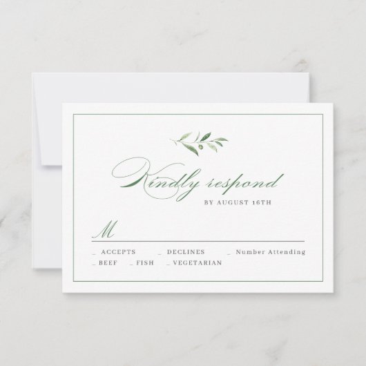 Classic Elegance Script Greenery bruiloft RSVP Kaartje (Voorkant)