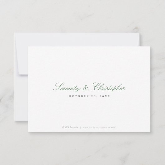Classic Elegance Script Greenery bruiloft RSVP Kaartje (Achterkant)