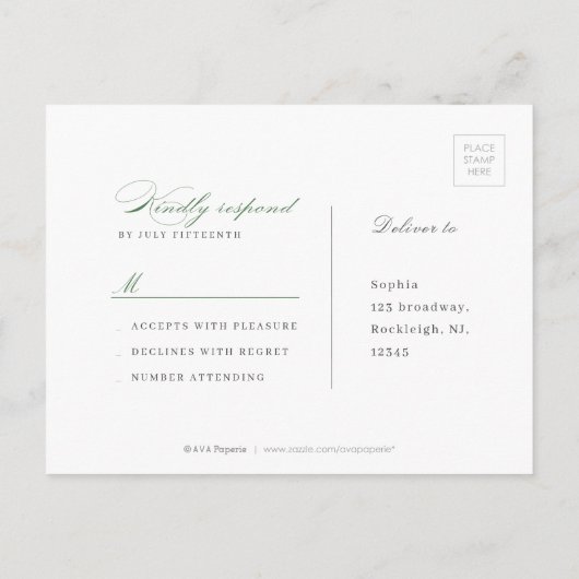 Classic Elegance Script Greenery bruiloft RSVP Uitnodiging Briefkaart (Achterkant)
