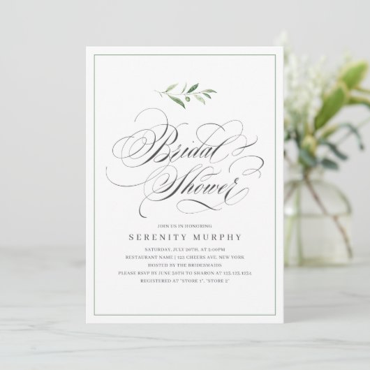 Classic Elegance Script Greenery Vrijgezellenfeest Kaart (Staand voorkant)