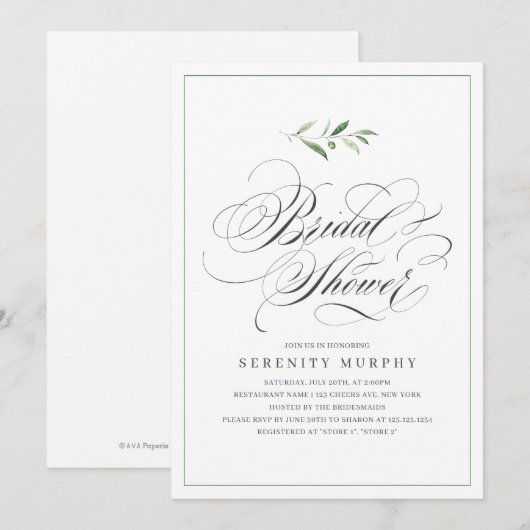 Classic Elegance Script Greenery Vrijgezellenfeest Kaart (Voorkant / Achterkant)