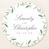 Classic Elegance Script Greenery Wedding Ronde Kartonnen Onderzetter (Voorkant)