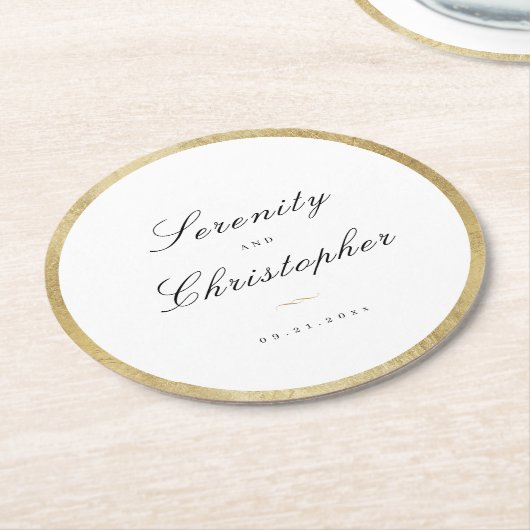 Classic Elegance Script Minimalist Weddenschap Ronde Kartonnen Onderzetter (Gebogen)