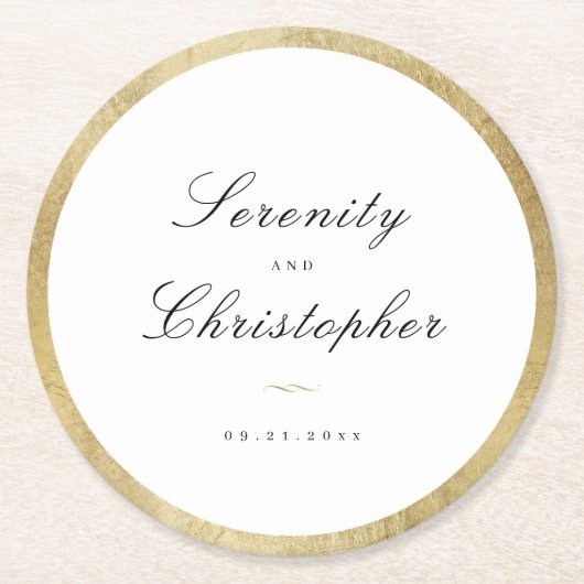 Classic Elegance Script Minimalist Weddenschap Ronde Kartonnen Onderzetter (Voorkant)