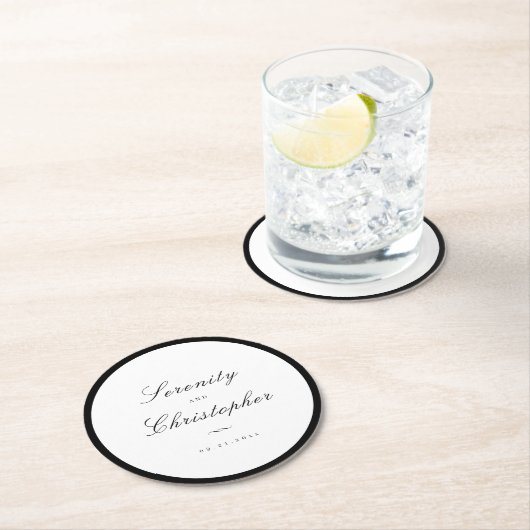 Classic Elegance Script Minimalist Weddenschap Ronde Kartonnen Onderzetter (Insitu)