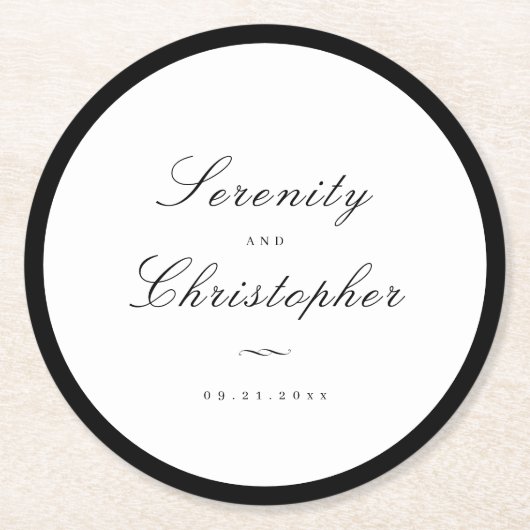 Classic Elegance Script Minimalist Weddenschap Ronde Kartonnen Onderzetter (Voorkant)