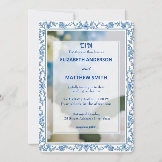 Classic Elegance Script monogram bloem bruiloft Kaart (Voorkant)