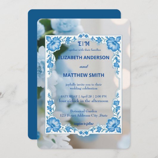 Classic Elegance Script monogram bloem bruiloft Kaart (Voorkant / Achterkant)