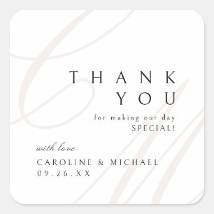 Classic Elegance Script monogram bruiloft gunsten Vierkante Sticker