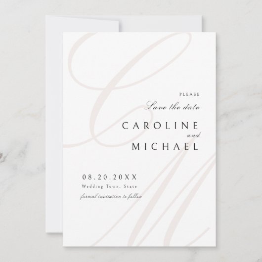 Classic Elegance Script Monogram Sla de datum op Save The Date (Voorkant)