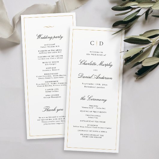 Classic Elegance Script Monogram Weddenschap Progr Menu