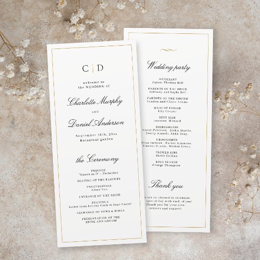 Classic Elegance Script Monogram Weddenschap Progr Menu