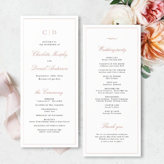 Classic Elegance Script Monogram Weddenschap Progr Menu