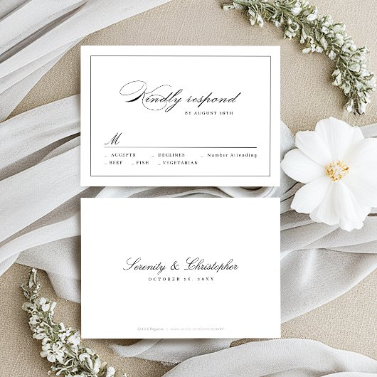 Classic Elegance Script Simple bruiloft RSVP Kaartje