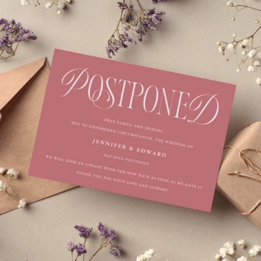Classic Elegance Uitgestelde Wedding Update Roze Kaart