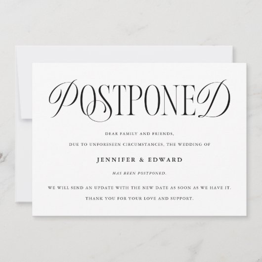 Classic Elegance Uitgestelde Wedding Update Wit Kaart (Voorkant)