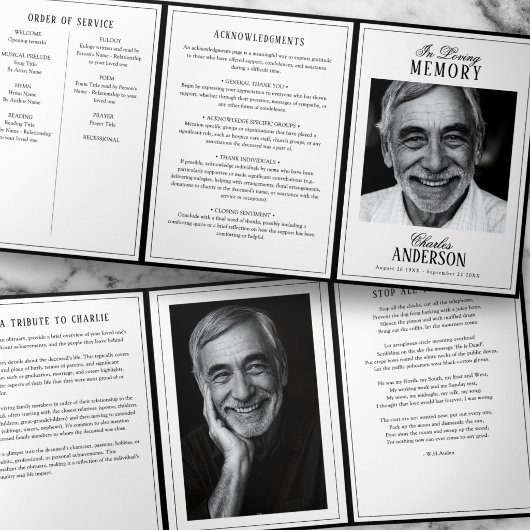 Classic Elegant 2-Photo Funeral/Memorial Drieluik Programma