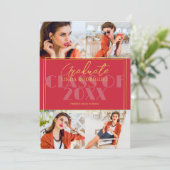Classic Elegant 4 Fotocollage Rood Afstuderen Aankondiging (Staand voorkant)