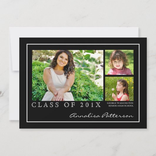 Classic & Elegant Afstuderen 3 Fotoaankondiging Kaart (Voorkant)