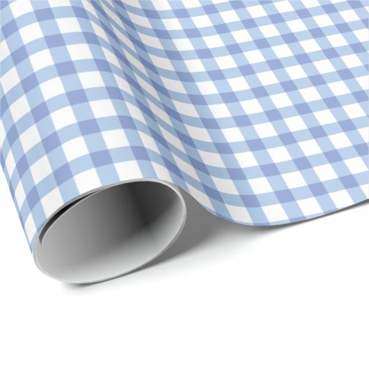 Classic Elegant Baby Blue Gingham Boy Baby shower Cadeaupapier (Rol Hoek)