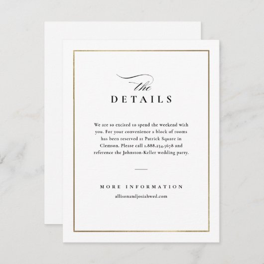 Classic Elegant Black and White Wedding Details Informatiekaartje (Voorkant / Achterkant)