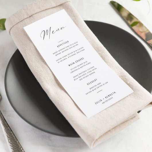 Classic Elegant Black and White Wedding Menu
