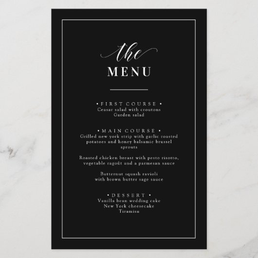 Classic Elegant Black and White Wedding Menu (Voorkant)