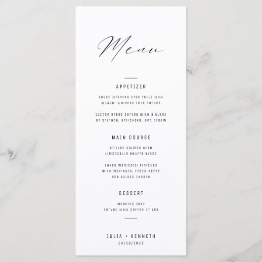 Classic Elegant Black and White Wedding Menu (Voorkant)