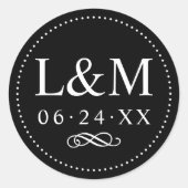 Classic Elegant Black and White Wedding Monogram Ronde Sticker (Voorkant)