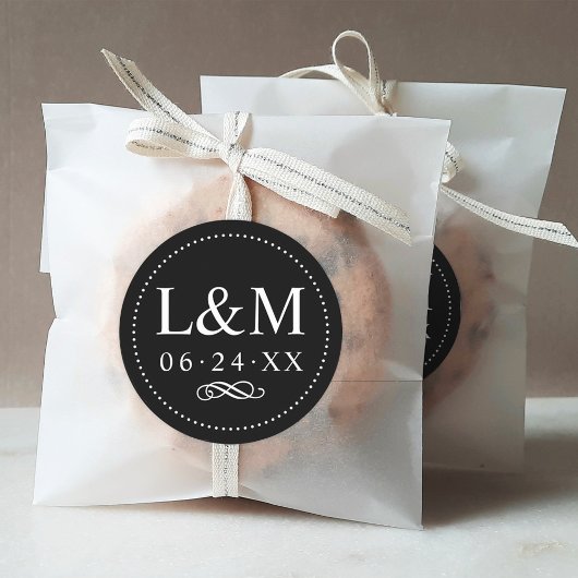 Classic Elegant Black and White Wedding Monogram Ronde Sticker