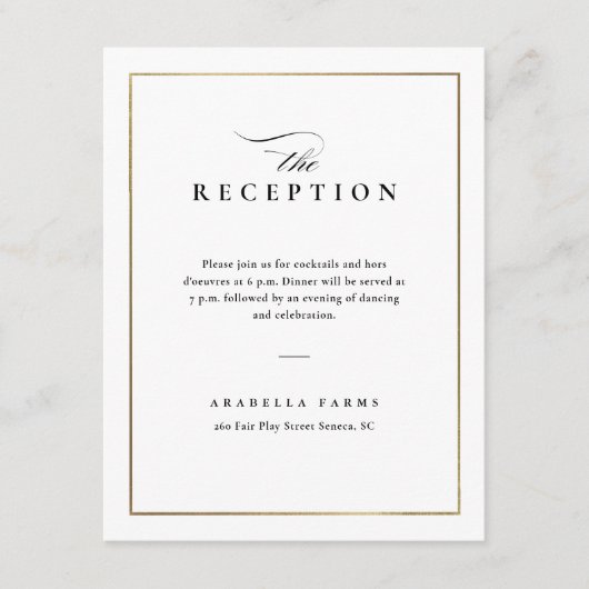 Classic Elegant Black and White Wedding Reception Informatiekaartje (Voorkant)