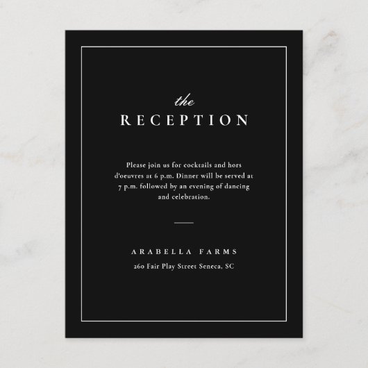 Classic Elegant Black and White Wedding Reception Informatiekaartje (Voorkant)