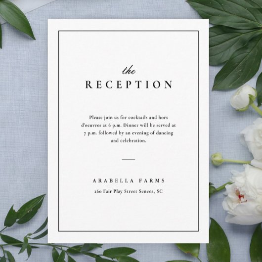 Classic Elegant Black and White Wedding Reception Informatiekaartje