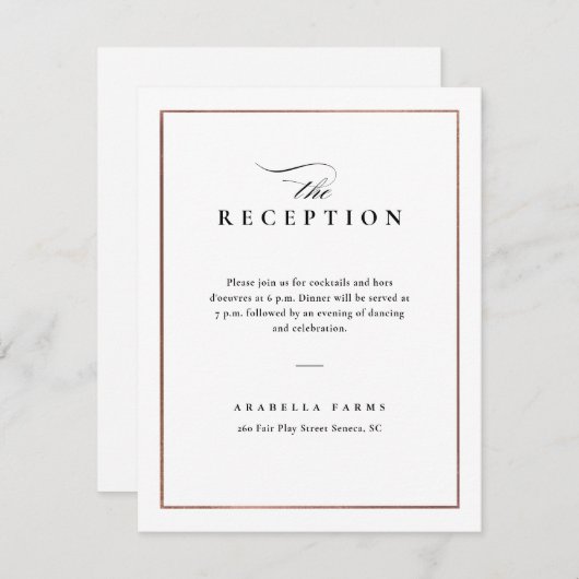 Classic Elegant Black and White Wedding Reception Informatiekaartje (Voorkant / Achterkant)