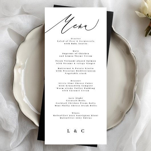 Classic Elegant Black White Calligrafie Menu