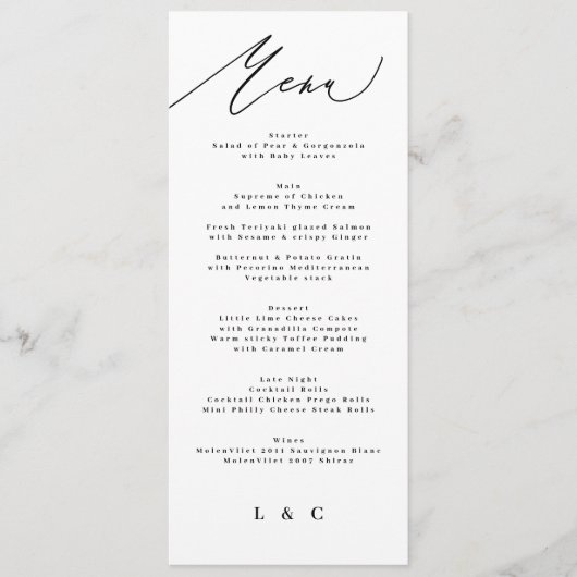 Classic Elegant Black White Calligrafie Menu (Voorkant)