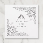 Classic Elegant Black White Floral Wedding  Bedankjes Labels (Achterkant)