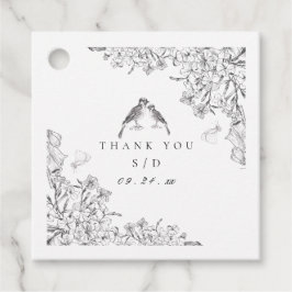 Classic Elegant Black White Floral Wedding  Bedankjes Labels