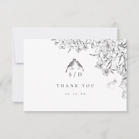 Classic Elegant Black White Floral Wedding  Bedankkaart (Voorkant)