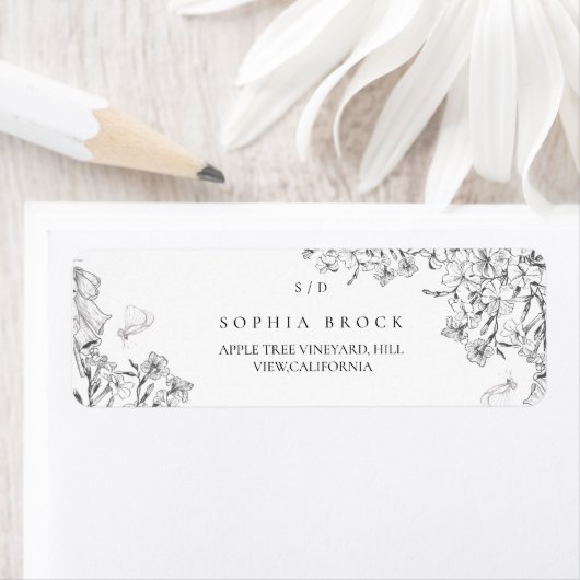 Classic Elegant Black White Floral Wedding  Etiket (Insitu)