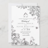 Classic Elegant Black White Floral Wedding  Kaart (Voorkant)