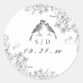 Classic Elegant Black White Floral Wedding  Ronde Sticker (Voorkant)
