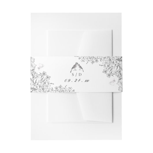 Classic Elegant Black White Floral Wedding  Uitnodigingen Wikkel (Voorkant Voorbeeld)