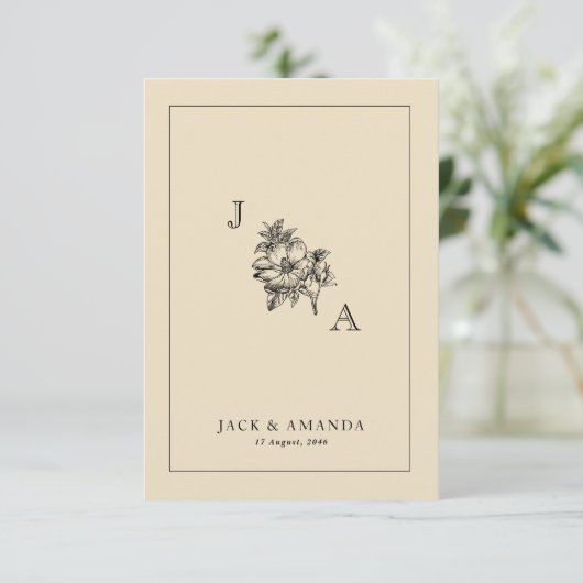 Classic Elegant Bloemen Logo Trouwen RSVP Kaarten (Staand voorkant)