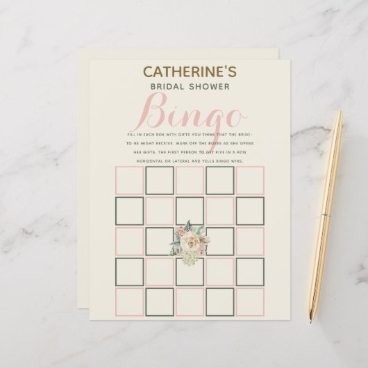 Classic Elegant Bloemen Vrijgezellenfeest Bingo (Voorkant / Achterkant in situ)