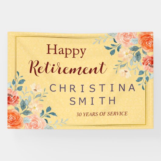 Classic Elegant Bloemen Waterverf Pensioen Partij Spandoek (Horizontaal)