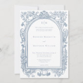 Classic Elegant Blue Arch Floral Frame Wedding Kaart (Voorkant)