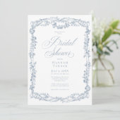 Classic Elegant Blue Floral Frame Bridal Shower Kaart (Staand voorkant)