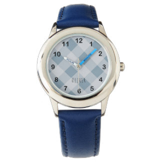 Classic Elegant Blue Gingham Plaid & Custom Name  Horloge