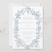 Classic Elegant Blue Oval Ribbon Frame Wedding Kaart (Voorkant)